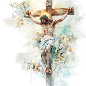 8 Clipart Jésus Christ, Jésus crucifié Clipart, clipart aquarelle imprimable, JPG/PNG de haute qualité, téléchargement numérique, créations en papier, Pâques