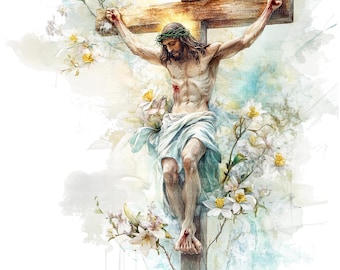 8 Jezus Christus Clipart, Jesus Crucified Clipart, Afdrukbare aquarel clipart, Hoge kwaliteit JPG/PNG's, Digitale download, Papercraft, Pasen