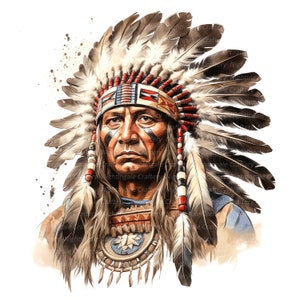 12 clipart de chefe indígena americano nativo, clipart de aquarela para impressão, JPG/PNGs de alta qualidade, download digital, artesanato em papel, diário de lixo