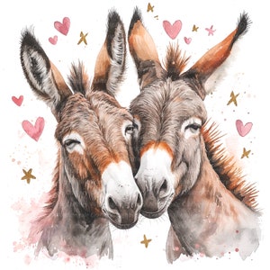 9 clipart romântico de casal de burro, amor de burro, clipart em aquarela para impressão, JPGs de alta qualidade, download digital, artesanato em papel, diários indesejados