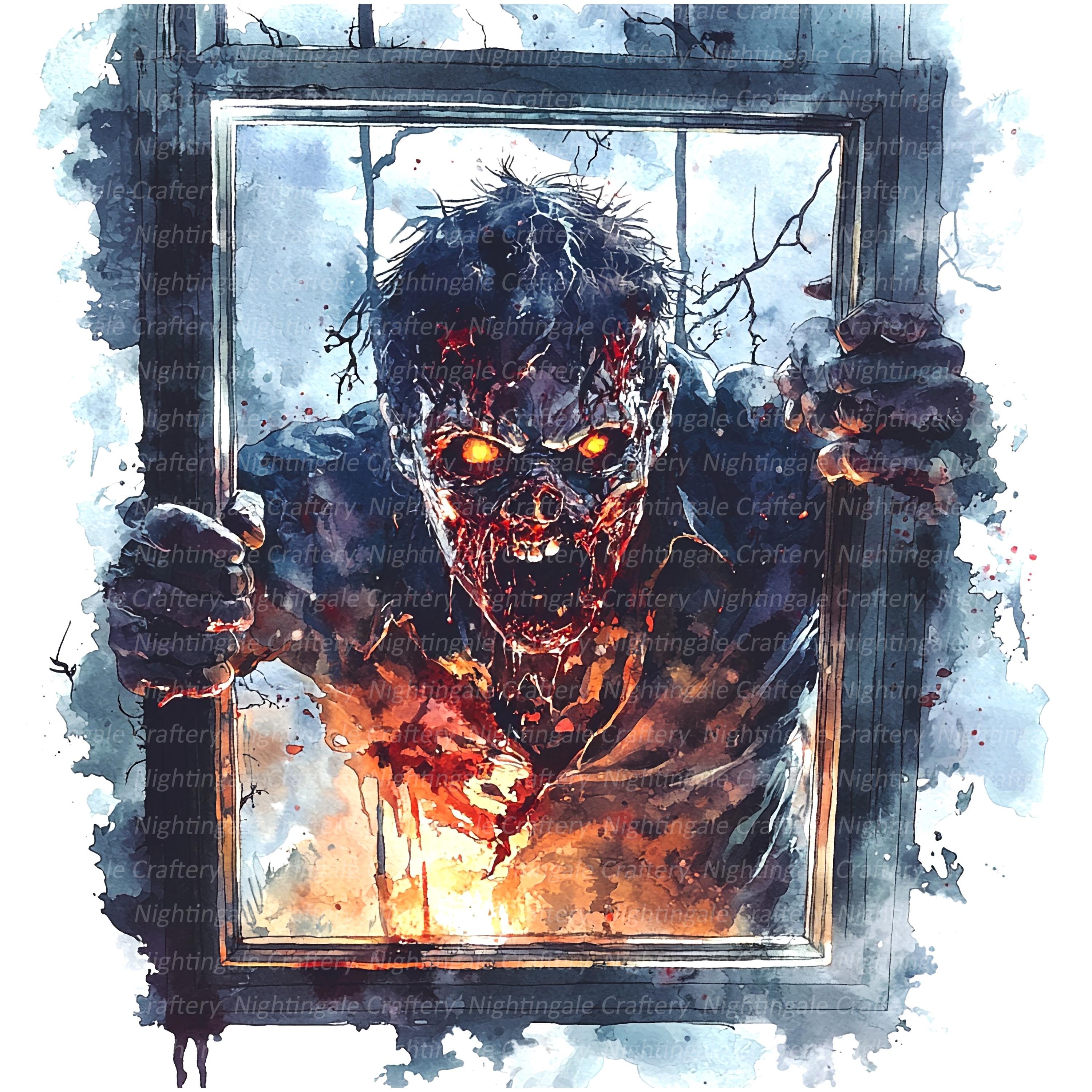 16 Halloween Clipart, Zombie and Window, Printable Watercolor clipart, High Quality JPG/PNGs, Digital download, Paper craft, junk journals