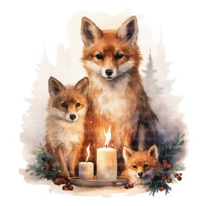 10 cliparts de Noël famille renard, décoration renard mignon, clipart aquarelle imprimable, JPG de haute qualité, téléchargement numérique, créations en papier, journal indésirable