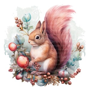 10 Stylized Christmas Squirrel Clipart, Printable Watercolor Clipart ...