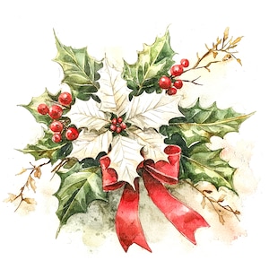 12 clipart de decoração de Natal vintage, itens efêmeros, clipart digital, clipart em aquarela, JPGs de alta qualidade, clipart para impressão, download digital