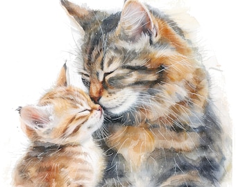 10 Cat and Kitten Clipart, Kitten Love Clipart, Printable Watercolor clipart, High Quality PNGs, Digital download, Paper craft, junk journal