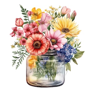 16 bloemen in pot clipart, wilde bloemen clipart, afdrukbare aquarel clipart, hoge kwaliteit png, digitale download, papercraft, junk journal