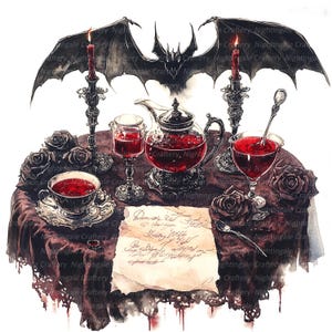 14 Vampire Midnight Tea Party, Dracula Clipart, Clipart acquerello stampabile, JPG di alta qualità, Download digitale, Carta artigianale, diario spazzatura