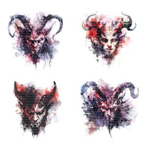 16 Devil Clipart, Demon Clipart, Watercolor Satan, Printable Watercolor clipart, High Quality JPGs, Digital download, Paper craft, journals