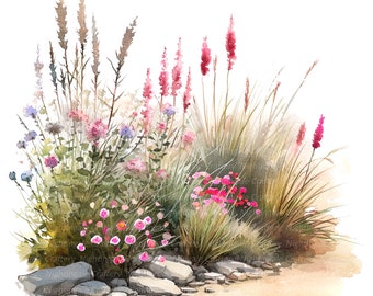 14 Rustic Flowerbed Clipart, Wild Flowers, Printable Watercolor clipart, High Quality JPG/PNGs, Digital download, Paper craft, junk journal