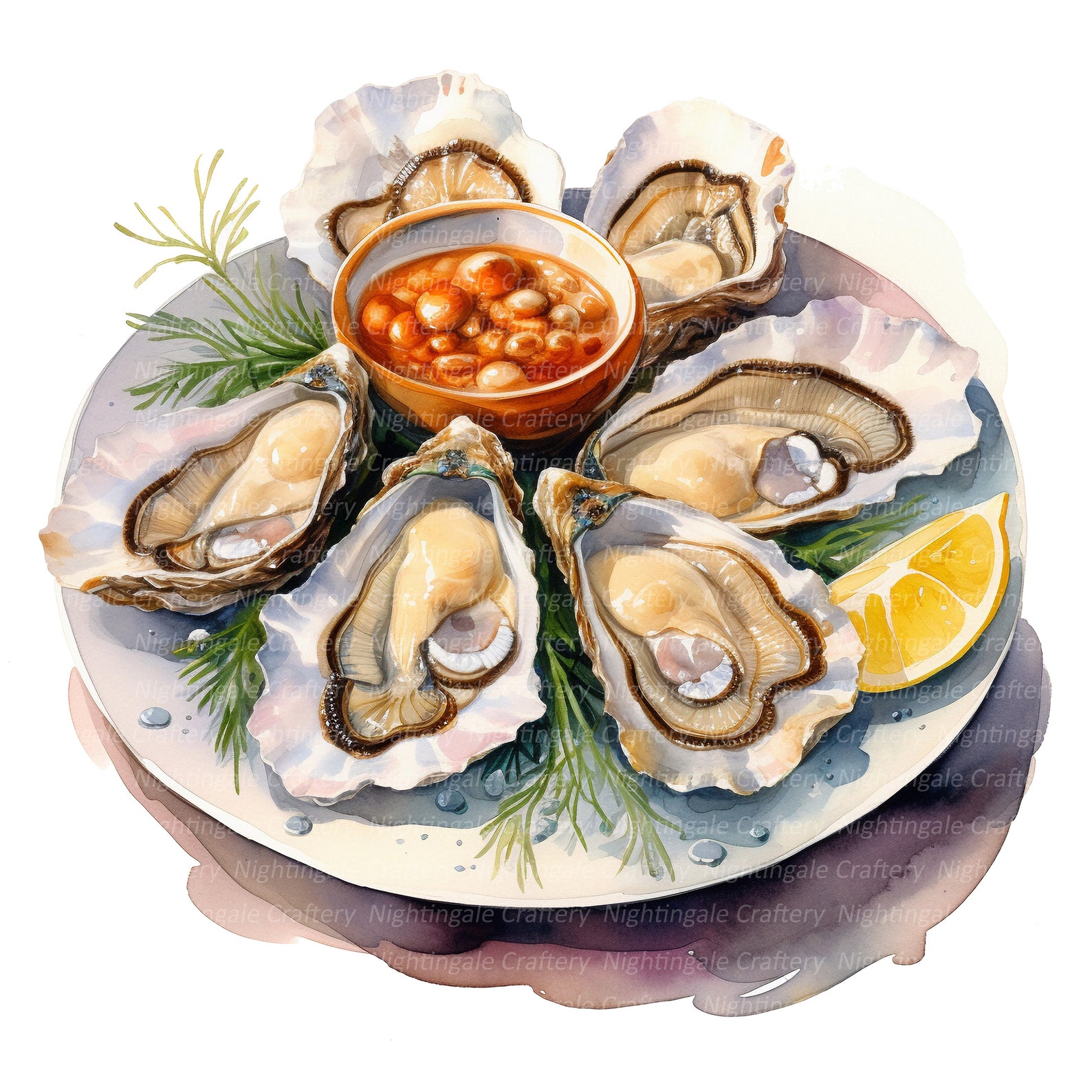 10 Oysters Clipart, Seafood Clipart, Printable Watercolor Clipart, High ...