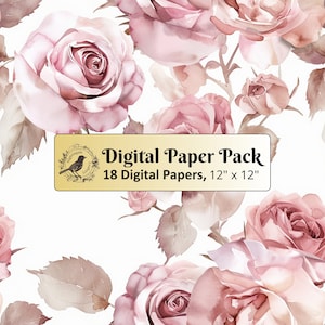 18 rose rosa sfondo SENZA CUCITURE, motivo a rose, confezione di carta digitale, carta per diario spazzatura, carta per scrapbooking, carta stampabile, JPG di alta qualità