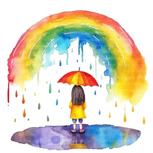11 Clipart di bambina e arcobaleno, arcobaleno per bambini, clipart acquerello stampabile, PNG di alta qualità, download digitale, stampa per bambini, lavoretti di carta