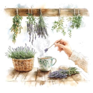 9 Clipart di erbe rustiche, Clipart di tazze di tè alle erbe, Clipart di acquerelli stampabili, JPG di alta qualità, Download digitale, Carta artigianale, diario spazzatura
