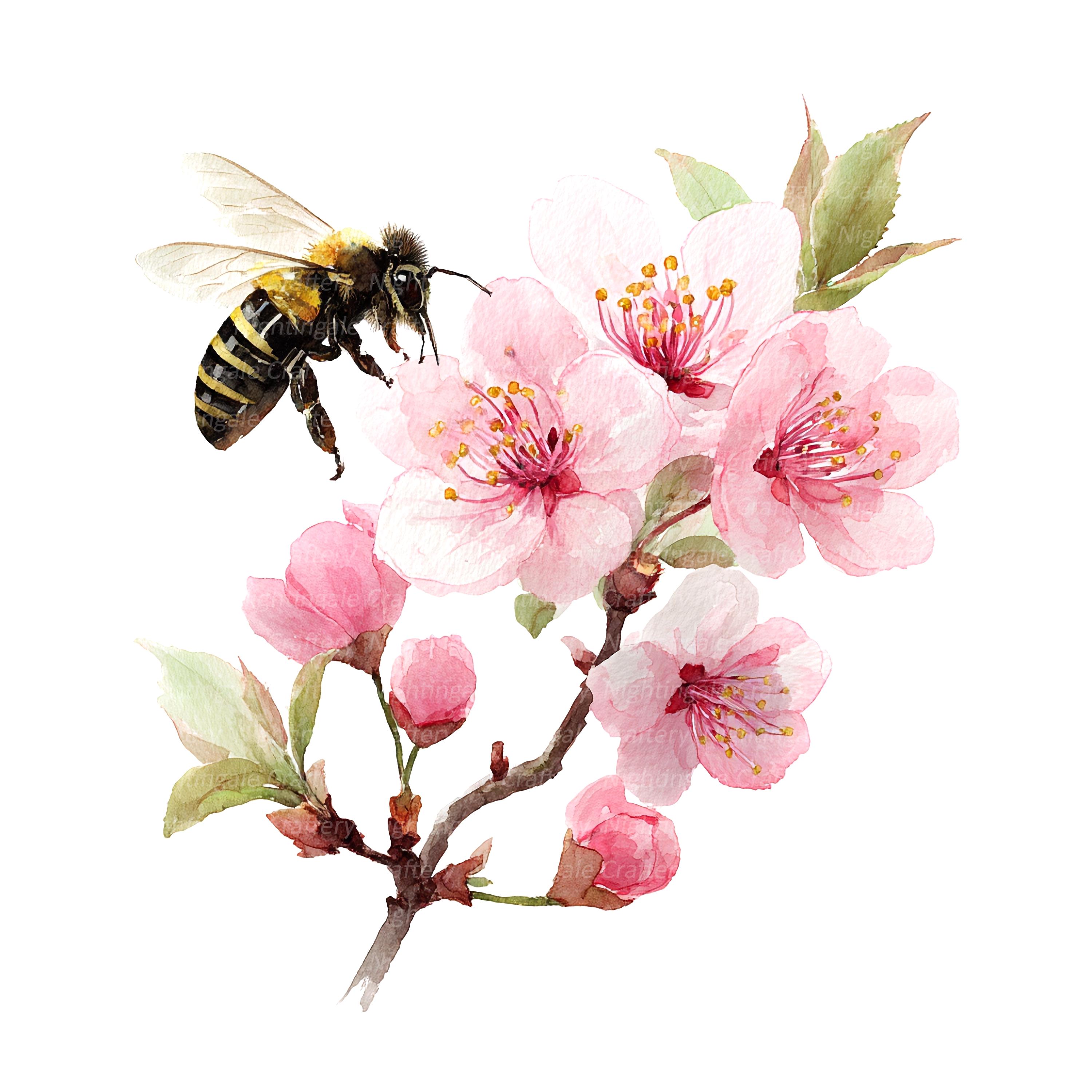 16 Bees in Flowers Clipart, Floral Bee Clipart, Printable Watercolor ...