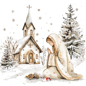 10 Maagd Maria clipart, kerstkerk clipart, afdrukbare aquarel clipart, hoge kwaliteit png, digitale download, papier ambacht, kaarten maken