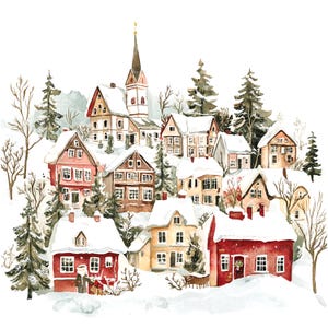 10 Weihnachtsdorf Clipart, Weihnachtskarte Kunst, druckbare Aquarell Clipart, hochwertige PNGs, digitaler Download, Papiermodell, Journaling