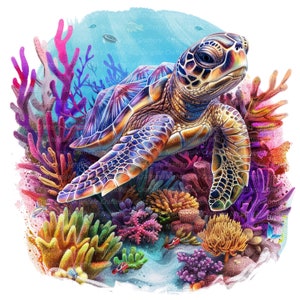 13 Sea Turtle Clipart Set 3, Corales Clipart, Imágenes Prediseñadas de acuarela imprimible, JPG de alta calidad, Descarga digital, Artesanía de papel, diario basura