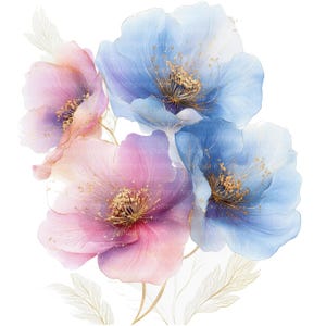 10 Clipart di fiori astratti, rosa azzurro cielo, clipart acquerello stampabili, JPG di alta qualità, download digitale, carta da regalo, diari spazzatura