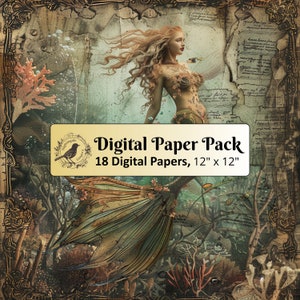 18 papiers sur le thème de la sirène sous-marine, paquet de papier numérique 12 x 12, papier pour journal indésirable, papier de scrapbooking, papier imprimable, fichiers JPG de haute qualité