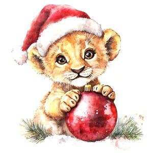 8 kerst leeuw clipart, baby leeuw, kerstkaart, afdrukbare aquarel clipart, hoge kwaliteit jpg's, digitale download, papercraft, dagboek