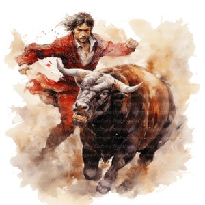 10 Matador and Bull Clipart, Bullfighter Clipart, Printable Watercolor ...