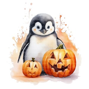 10 Halloween Penguin Clipart, Printable Watercolor Clipart, High ...