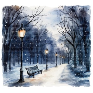 12 cliparts de carte de Noël, carte Winter Park, clipart aquarelle imprimable, fichiers JPG de haute qualité, téléchargement numérique, créations en papier, journaux indésirables