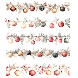 28 Clipart de guirlande vintage de Noël, bordure transparente, clipart aquarelle imprimable, fichiers JPG de haute qualité, téléchargement numérique, créations en papier