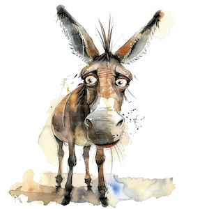 10 imágenes prediseñadas de burro de dibujos animados, burro gruñón, imágenes prediseñadas de acuarela imprimibles, JPG de alta calidad, descarga digital, artesanía de papel, diarios basura