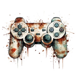 12 Watercolor Game Controller Clipart, Rusty Controller, Printable ...