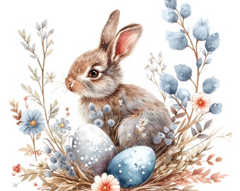 Conjunto de 9 imágenes prediseñadas de conejitos de Pascua, imágenes prediseñadas de conejos, imágenes prediseñadas de acuarela imprimibles, JPG de alta calidad, descarga digital, manualidades con papel, álbumes de recortes