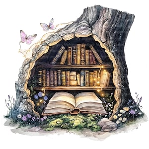 12 Feenbibliothek Clipart, Fee Bücher Clipart, druckbare Aquarell Clipart, hochwertige JPGs, digitaler Download, Papiermodell, Junk Journals