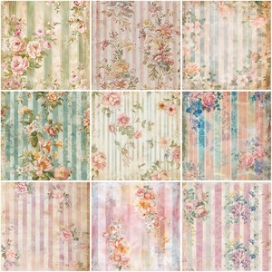 18 Vintage Roses and Stripes Background, 12 X 12 Digital Paper Pack ...