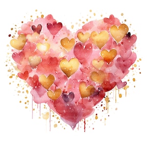 12 PNG adorabili cuori clipart, cuore di San Valentino, clipart digitale, clipart acquerello, clipart stampabile, download digitale, artigianato di carta