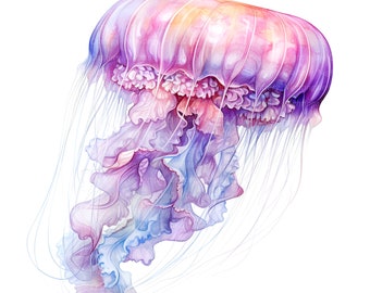 10 Imágenes Prediseñadas de medusas, jalea de mar, imágenes prediseñadas de acuarela imprimible, JPG de alta calidad, descarga digital, artesanía de papel, diario basura