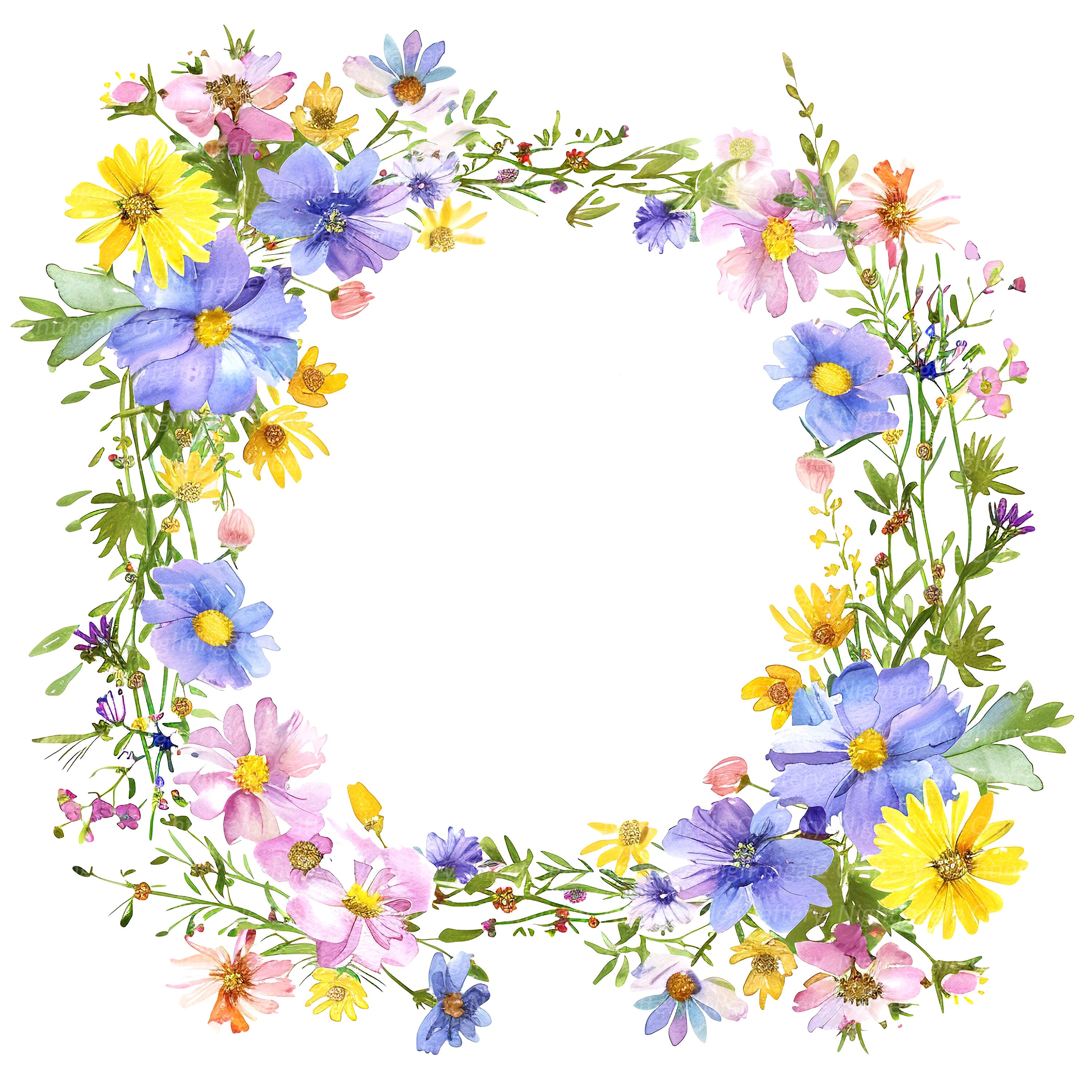 12 PNG ワイルドフラワーリース クリップアート、花柄、デジタル