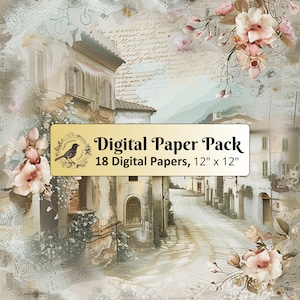 18 sfondo Vintage Italy Street, pacchetto di carta digitale 12 x 12, carta per diario spazzatura, carta per album, carta stampabile, JPG di alta qualità