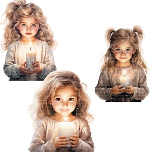 14 kleine Mädchen mit Kerze Clipart, Weihnachtsmädchen, druckbare Aquarell Clipart, hochwertige JPG / PNGs, digitaler Download, Papiermodell