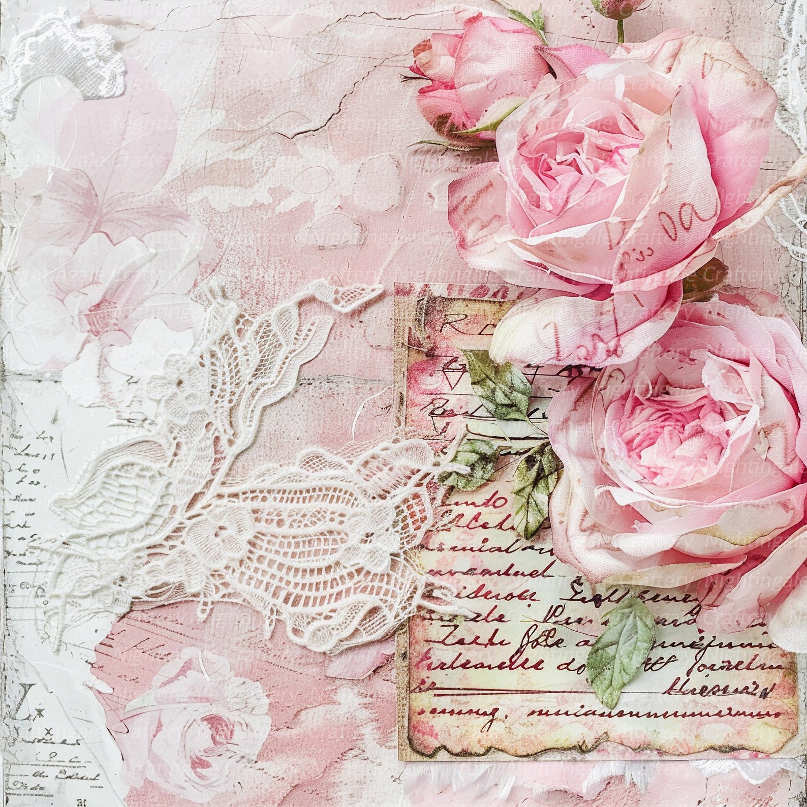 18 Vintage Romantic Roses Papers, 12 X 12 Digital Paper Pack, Junk ...