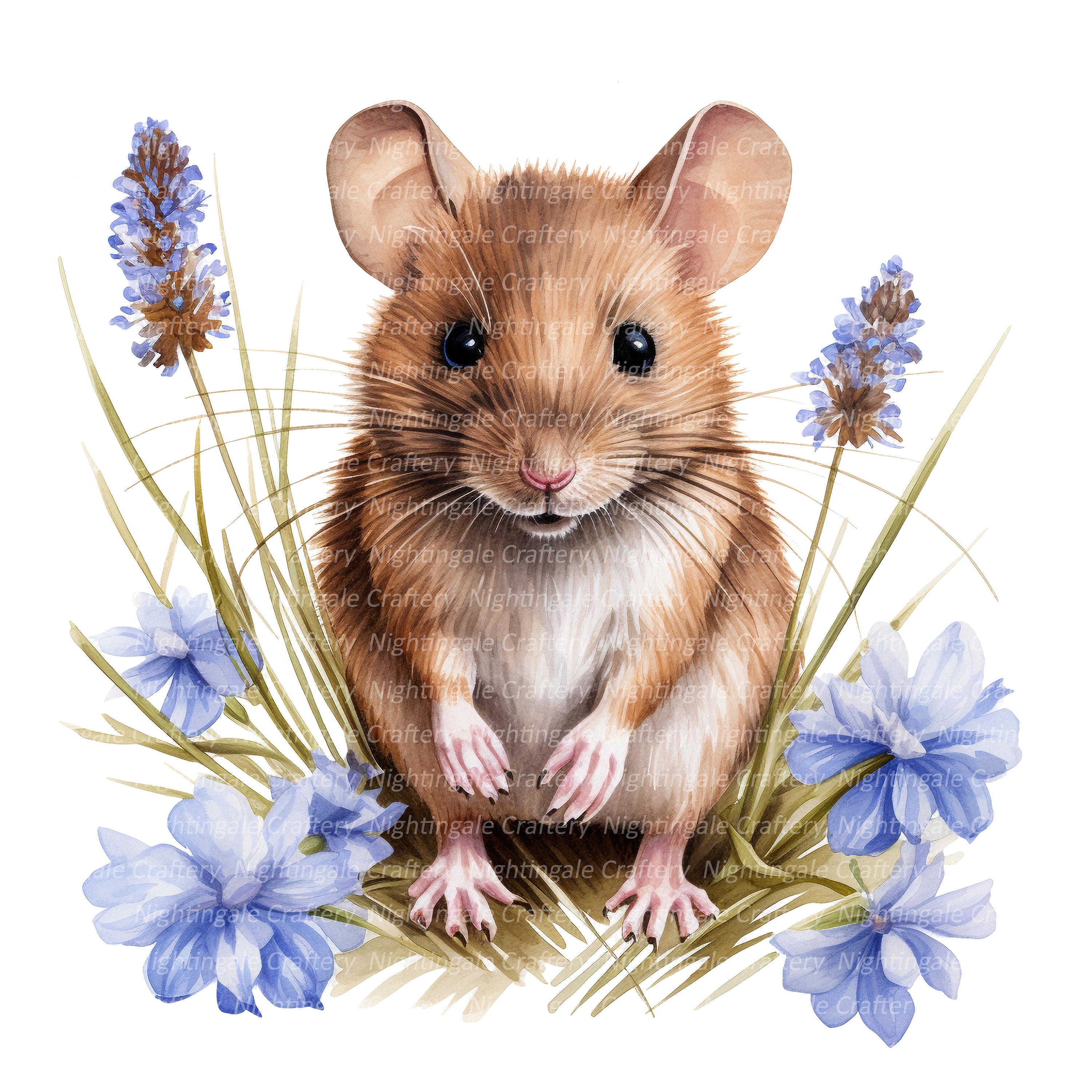 Mouse in Flowers Clipart Printable Watercolor Clipart 10 - Etsy