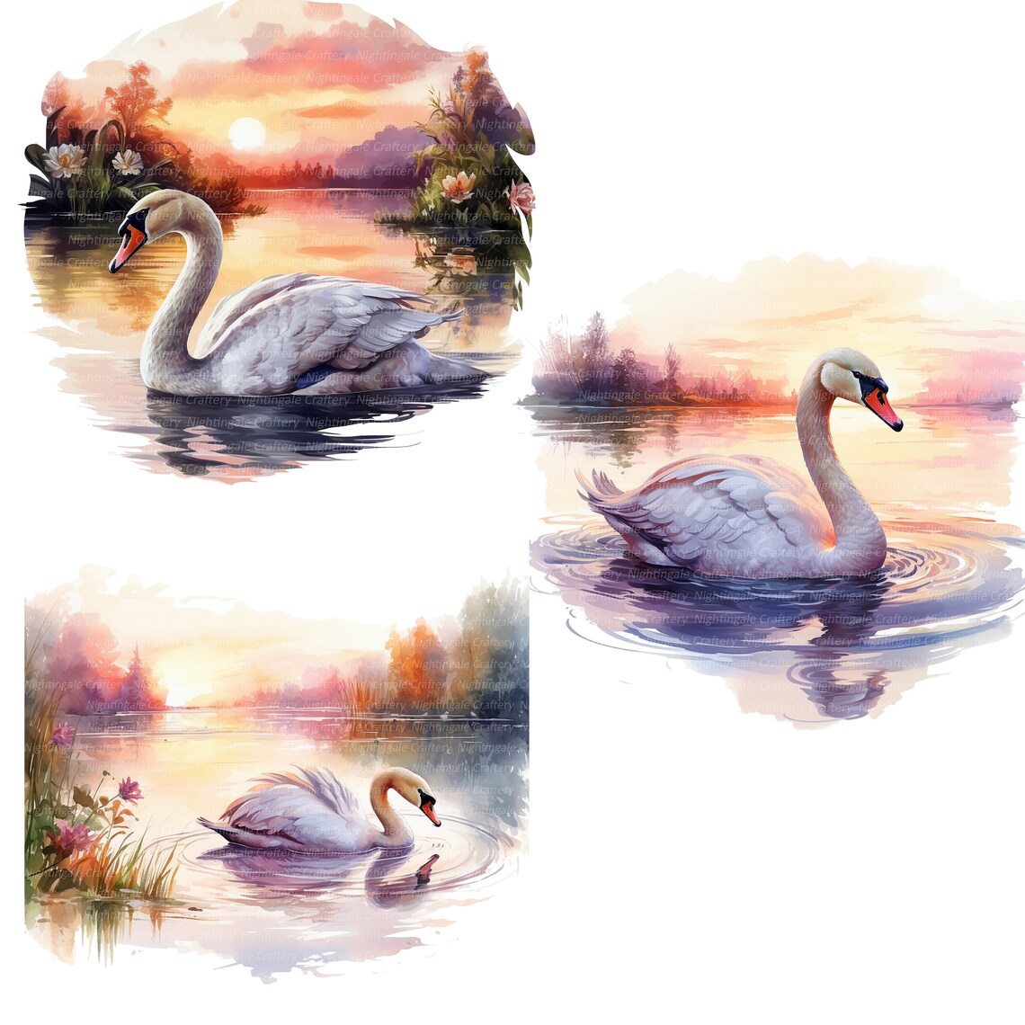 14 Adorable Swan Clipart, Printable Watercolor Clipart, High Quality ...