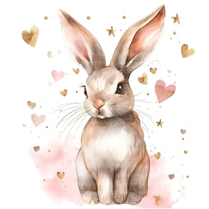 12 adorables imágenes prediseñadas de conejitos, ilustración de conejito, imágenes prediseñadas de acuarela imprimibles, archivos JPG de alta calidad, descarga digital, manualidades de papel, diario basura