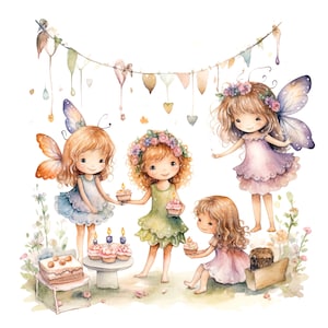 10 Clipart di feste delle fate, Clipart di fate, Clipart di acquerelli stampabili, JPG/PNG di alta qualità, Download digitale, Carta artigianale, diari spazzatura