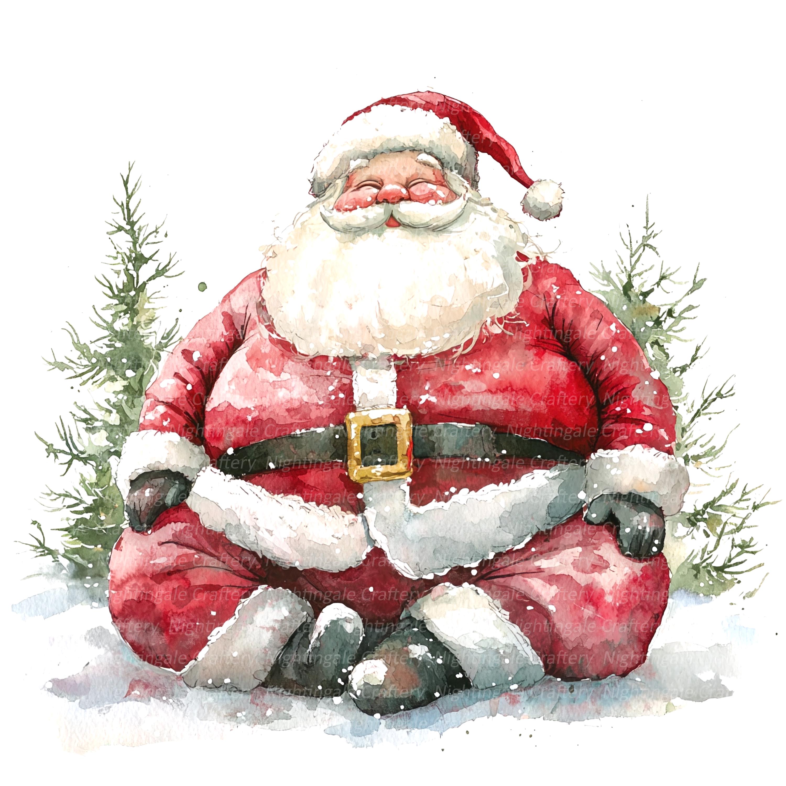 10 Funny Christmas Santa Clipart, Fat Santa, Printable Watercolor