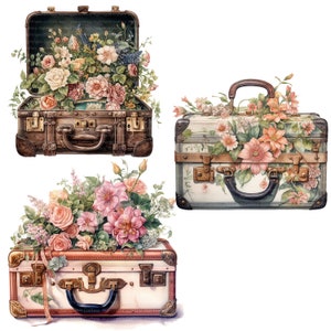 14 clipart floral valise, portemanteau floral, clipart numérique, clipart aquarelle imprimable, téléchargement numérique, créations en papier, journal indésirable