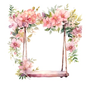 10 clipart altalena floreale, altalena floreale, clipart acquerello stampabile, JPG di alta qualità, download digitale, artigianato con la carta, diari spazzatura