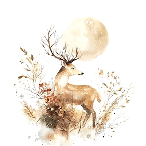 10 cliparts de cerf de Noël, renne minimaliste, clipart aquarelle imprimable, JPG de haute qualité, téléchargement numérique, créations en papier, fabrication de cartes