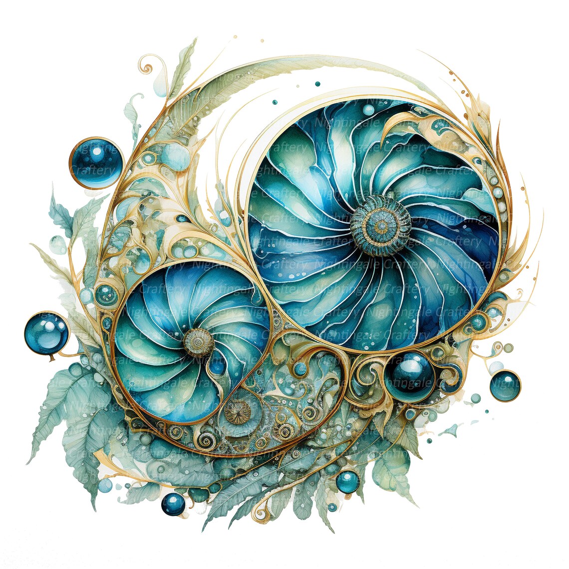Paua Shell Pattern Vector 12 Abstract Paua Shells Clipart, Spiral Shells, Printable Watercolor ...