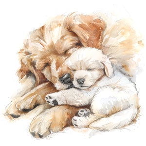 9 schlafende Hunde Clipart, druckbare Aquarell Clipart, hochwertige JPGs, digitaler Download, Papiermodell, Journal