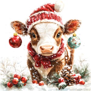 10 Kuh Weihnachten Clipart, Weihnachtskarte, druckbare Aquarell Clipart, hochwertige JPGs, digitaler Download, Papiermodell, Junk Journals
